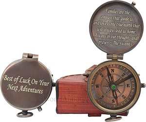 Vintage Look Post Modern Última llegada Chapado en oro Nuevo latón Reloj de sol Brújula Regalo único para hombres con estuche de cuero - Product Image 6