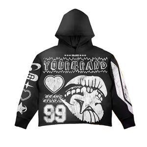 Ensemble de survêtement en molleton épais délavé au soleil avec appliqué brodé style streetwear, imprimé graphique personnalisé, sweat à capuche automne - Product Image 3