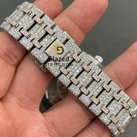 Montre personnalisée Hip Hop en acier inoxydable avec affichage analogique, verre serti de diamants Moissanite taille baguette brillants, clarté VVS, pour homme