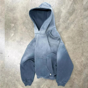 Trendy Vintage Custom 100% Cotton Fleece Oversized Regular <b>Hoodie</b> Heavyweight Acid Washed <b>Grey</b> Embroidery Winter Eco-Friendly - Product Image 3