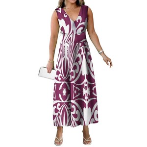 Robe décontractée élégante sans manches pour femmes, robe polynésienne personnalisée à col en V profond et douce, robe samoane avec fermeture éclair - Product Image 4