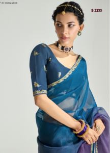 Saree de créateur en organza de soie pure avec belle broderie séquence travail bordure style pakistanais mariage et fête porter - Product Image 2