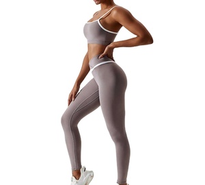 เสื้อผ้าโยคะฟิตเนสของผู้หญิงแห้งเร็วระบายอากาศได้ดีเข็มขัดด้านหน้าแบบเอวปานกลาง2ชุด2025ฤดูร้อน - Product Image 2