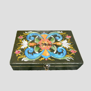Tradebyd Hand Painted <b>Wooden</b> <b>Box</b> with European Folk Art Vintage Decorative Chest for Jewelry and <b>Keepsakes</b> - Product Image 2