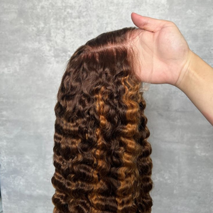 Mèches de cheveux indiens vierges brun miel châtain, ondulation profonde, pointe en U, double trame machine, HD, pour perruque respirante sans colle - Product Image 2