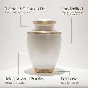 Urna Funeraria Moderna de Metal y Latón para Adultos, Hombres, Mujeres y Mascotas - Ovalada Blanca, Ecológica, Duradera e Impermeable - Product Image 3