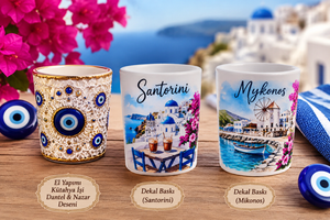 DAFNI BIG PAZAR Verres à shot en céramique modernes faits à la main, paysages grecs, motif œil turc, diversité de design, origine Istanbul - Product Image 6