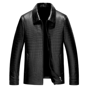 Veste en cuir véritable gaufré crocodile avec finition élégante, coupe confortable et fermeture éclair robuste pour une performance durable - Product Image 5