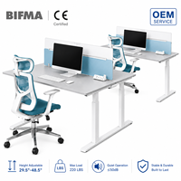 Bureau assis-debout ergonomique BIFMA, table électrique réglable en hauteur, poste de travail commercial pour 4 personnes