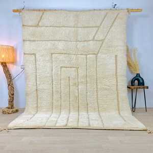 Tapis en laine antidérapant marocain blanc haut Design Vintage tapis noué à la main maison prix de gros tapis pour salon - Product Image 5