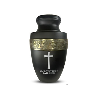 Personalized Human Cremation Urn for Adult Ashes Men Women Aluminum Urn with Name Date Design Black with Silver Rim Custom Size - Product Image 1