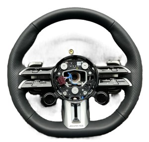 Volant de direction de luxe de haute qualité en cuir noir perforé à fond plat à 4 branches pour Mercedes Benz AMG GT 2018-2019 - Product Image 1