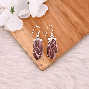 Joyería de latón hecha a mano, Pendientes colgantes de piedras preciosas de jaspe Malinga chapados en plata para mujer, pendientes de moda, joyería de latón - Product Image 5