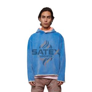 Sweat à capuche unisexe vintage en polaire thermique d'hiver, lavage à l'acide, appliqué, uni, teint, brodé, polyester/coton de haute qualité - Product Image 1