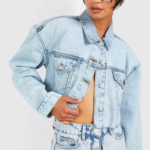 Dernières vestes en denim courtes décontractées pour femmes à la mode de rue décontractée perles délavées légères décoration coton pour marques privées - Product Image 2