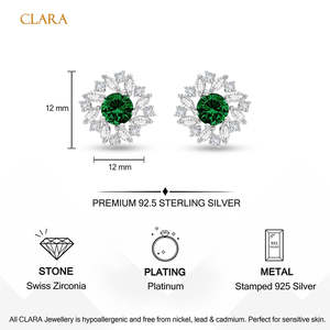 Pendientes de botón geométricos de plata verde con diseño floral, chapados en rodio, con diamantes y perlas, estilo clásico religioso, engaste de bisel, ideales para fiestas y regalos. - Product Image 5