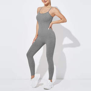 Combinaison de sport pour femme, col en V, taille haute, fermeture éclair sur le devant, respirante, sans manches, longueur intégrale, en toile et élasthanne, pour le yoga et le fitness - Product Image 1