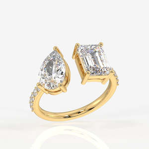 Toi Moi 18K Gold <b>Ring</b> with Emerald and Pear Cut Moissanite Diamond Unique and Elegant Moissanite <b>Rings</b> - Product Image 4