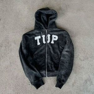 Sweat à capuche unisexe avec patch de détresse pour hommes/Sweat à capuche léger avec patch de détresse pour hommes avec emballage personnalisé - Product Image 1