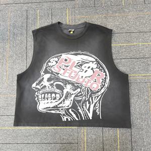 Trending Men's Custom Acid Washed Sleeve less Boxy Fit Tank Vintage DTG Print Oversized Cropped 100% Cotton Streetwear para hombres - Product Image 6