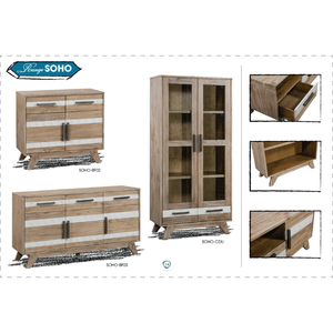 Buffet en bois de pin massif avec 3 tiroirs, buffet moderne rustique pour salle à manger, grand espace de rangement, finition naturelle - Product Image 5