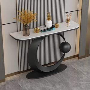 Moon 02 Contemporary Console <b>Table</b> <b>Mirrored</b> Stone Top Iron Frame Convertible for Villa Living Room Hotel Bedroom-Model CST056 - Product Image 1