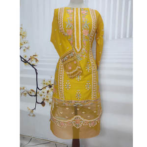 Modern Ladies Ready To Wear Suit With Embroidery Work On Shirt <b>Trousers</b> And Matching Dupatta For Casual Use - Product Image 4