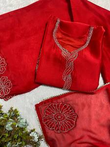 Salwar Kameez Tradicional de Algodón para Mujer, Color Marrón, Bordado, Largo hasta el Suelo, Corte Holgado, Ropa Casual India y Pakistaní - Product Image 3