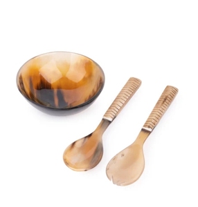 Corne de buffle naturelle 5 pouces bol de service avec cuillère et fourchette ensemble bol en corne fabriqué à la main petit bol de service Vintage décor à la maison - Product Image 1