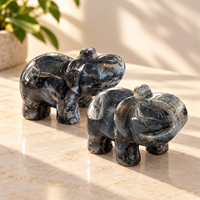 Figurine d'éléphant en agate mousse de 6 cm, sculptée et polie, avec de magnifiques motifs foncés, pour la décoration intérieure et les cadeaux en cristal