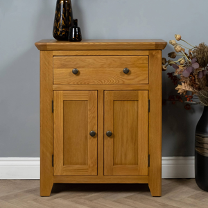 Solid Oak Accent Sideboard with Drawer and <b>Cupboard</b> for Home Living Room Hotel or Apartment Furniture - Product Image 1