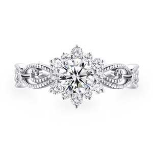 Jeulia Vintage Halo <b>Snow</b> Open Ring-Milgrain Sterling Silver Round Cut Gemstone Fashion Ring - Product Image 1