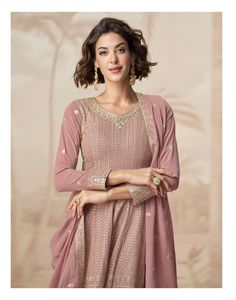 Joli costume brodé Georgette Salwar pour femme prêt-à-porter Designer Festival Style traditionnel Ethnique Kameez - Product Image 6
