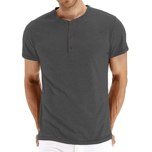 เสื้อยืดผู้ชายผ้าฝ้ายไมโครไฟเบอร์คุณภาพสูงลำลองแขนสั้น Henley Neck แฟชั่นเสื้อเรียบๆปรับแต่งได้ - Product Image 6