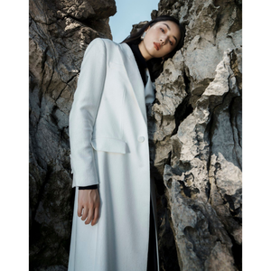 Abrigos de calidad premium para mujer, abrigo largo de berilo largo, tela de alta calidad de un solo pecho, ropa de mujer, hormiga blanca elegante - Product Image 3