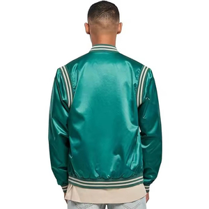 Customized Logo Lightweight Satin Bomber Jacket Baseball Letterman Jacket <b>Red</b> <b>Silk</b> Shell Hip Hop Varsity Jacket Satin Man - Product Image 2
