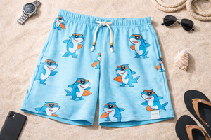 Pantalones Cortos de Playa Personalizados para Hombre – Pantalones Cortos Casuales Estampados con Cordón en la Cintura Elástica (Azul Claro) - Product Image 6