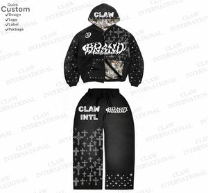 ชุดวอร์มและชุดวอร์มมีฮู้ดสำหรับผู้ชายทรงแบ็กกี้และชุดวอร์มสองชิ้นสำหรับฤดูหนาว500gsm ออกแบบได้ตามต้องการ - Product Image 4