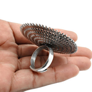 Indian Artisan Handmade Birthstone Jewelry 925 <b>Sterling</b> Oxidized <b>Silver</b> Natural Turquoise Round Shape <b>Adjustable</b> <b>Ring</b> for Women - Product Image 5