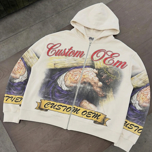 เสื้อฮู้ดดี้ทรงบ็อกซี่โอเวอร์ไซส์ ไหล่ตก พิมพ์ลายดิจิตอล รับผลิตตามแบบ (OEM) พิมพ์ลายตามสั่ง ซิปหน้า ผ้าหนา 400 GSM สไตล์สตรีทแวร์ สำหรับผู้ชาย - Product Image 2