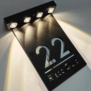 Señal de número de casa <span class=keywords><strong>solar</strong></span>, placa LED, láser acrílico 3D, nombre <span class=keywords><strong>Solar</strong></span>, señal de puerta, número de casa al aire libre, nombre de calle, placas de puerta - Product Image 2