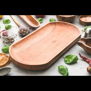 Bandeja de servir rectangular ovalada de madera hecha a mano - diseño de lujo - artesanía en madera - Product Image 1