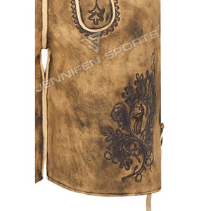 ผู้ชายเยอรมันไบเวอเรีย Lederhosen สั้นหนัง Cowhide แท้ด้านหน้าปักปุ่มปิดกระเป๋าด้านหน้าด้วยห่วงเข็มขัด - Product Image 3