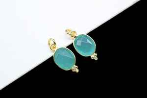 925 plata esterlina 8x10mm Natural Aqua Calcedonia Checker corte bisel ajuste doble bucle enlace encanto conectores hacer joyería - Product Image 4