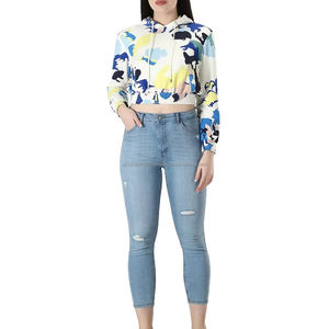 Sudadera Corta Personalizada para Mujer, Sudadera con Capucha de Manga Larga, Hombros Caídos, Estilo Casual Urbano, Transpirable y Ecológica - Product Image 5