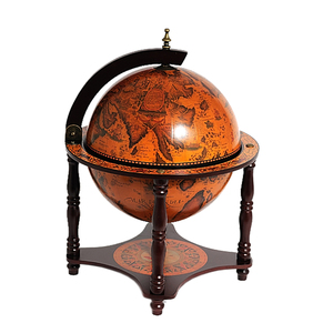 Globe Bar 13 pouces rouge avec support en bois à 4 pieds Armoire à liqueur de style vintage pour la décoration de la maison et du bureau - Product Image 2