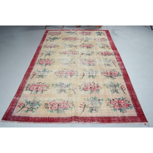 พรมวินเทจขนาดใหญ่ 5.5x8.6 ฟุต พรมตุรกีลายเรขาคณิตสีแดง - Product Image 3