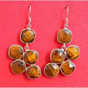 Boucles d'oreilles en pierres précieuses œil de tigre naturel faites à la main 925 bijoux en argent sterling cadeau à la mode pour les filles femmes oeil de tigre à facettes - Product Image 5