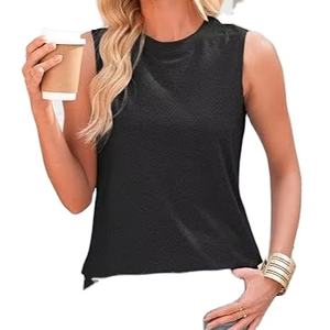Camiseta sin mangas básica de color liso con cuello redondo informal de verano para mujer - Product Image 1