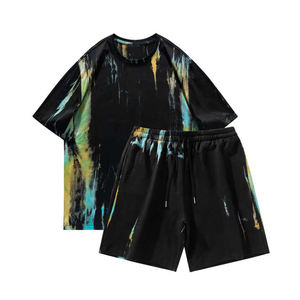 Conjunto de camisa y pantalones cortos con cuello redondo de manga corta para hombre, camisetas transpirables con estampado personalizado de dos piezas a la moda - Product Image 1